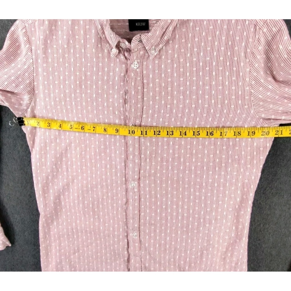 ✅👔🚨🎁🎄Rare KR3W Mens L Buttoned Up Collar Long Sleeve Shirt Red/White 📸SEE📏 - Picture 7 of 16